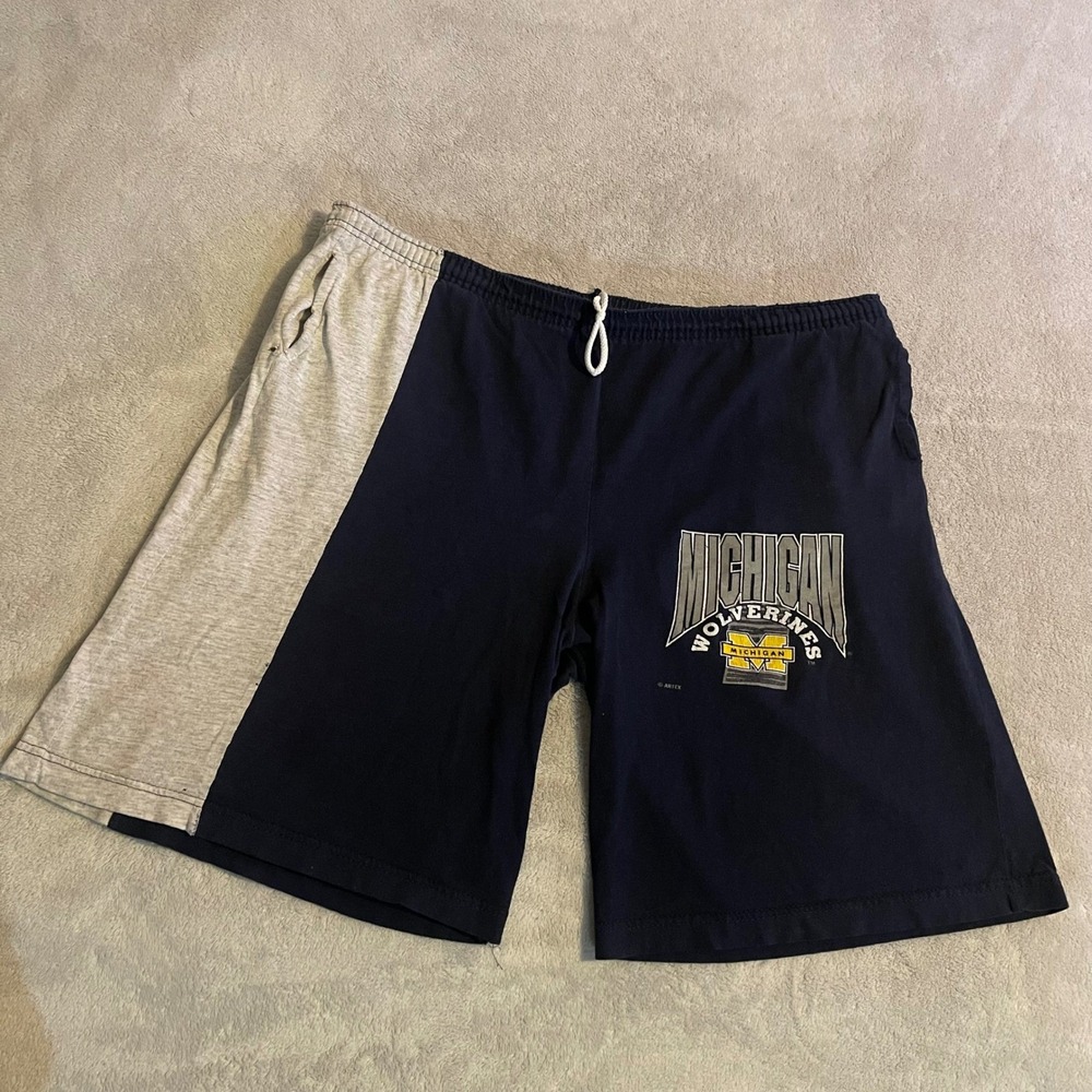 Vintage Michigan Wolverines Shorts Mens Large Navy Blue Grey Artex‎ Made in USA
